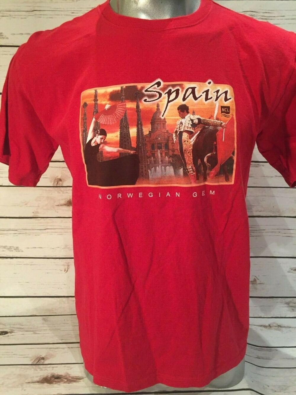 Spain Norwegian Cruise Lines Travel Souvenir Bull Fight Cathedral Dance TShirt L